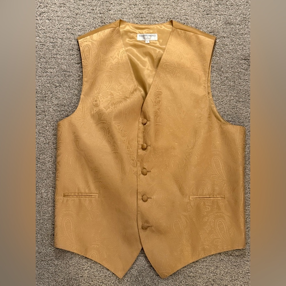 Vesuvio Napoli In Italy Gold Paisley Formal Wedding Prom Vest Size L